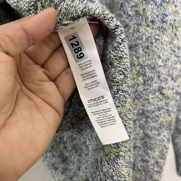 Chicos Sweater Jacket 3 XL Zip Cardigan Knit Blue Green Hooded Mid Length Pocket - Picture 8 of 8